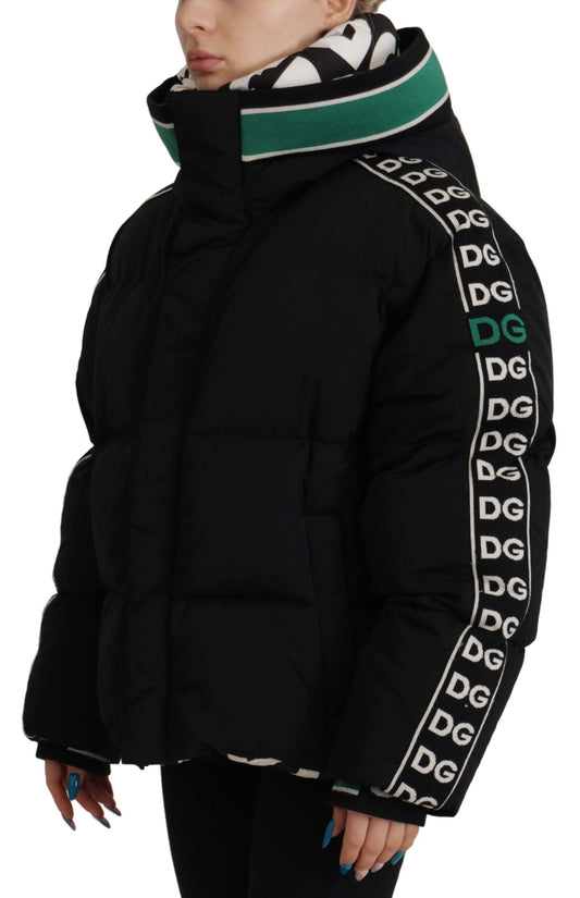 Elegant Black Puffer Jacket with Knit Logo Details