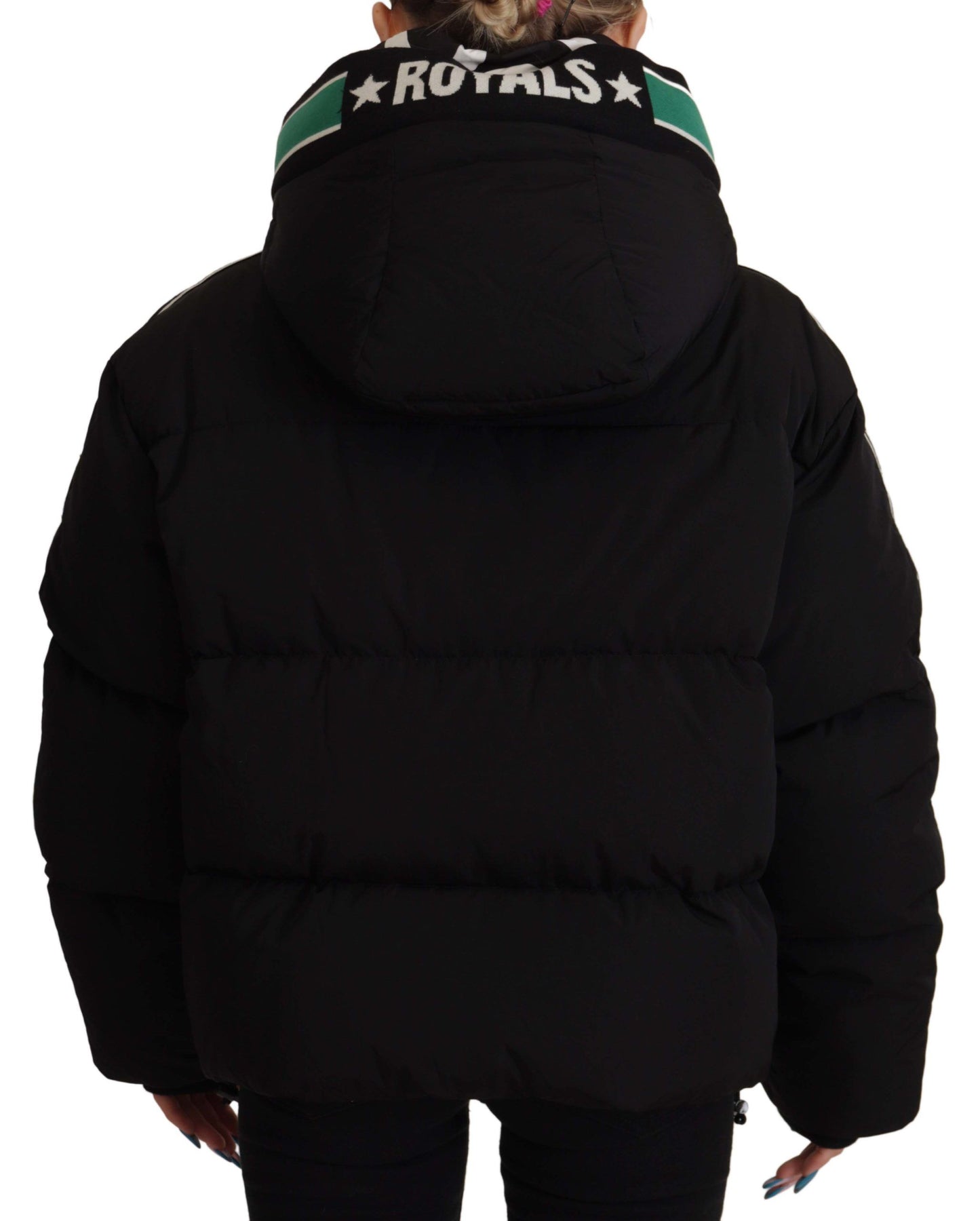 Elegant Black Puffer Jacket with Knit Logo Details