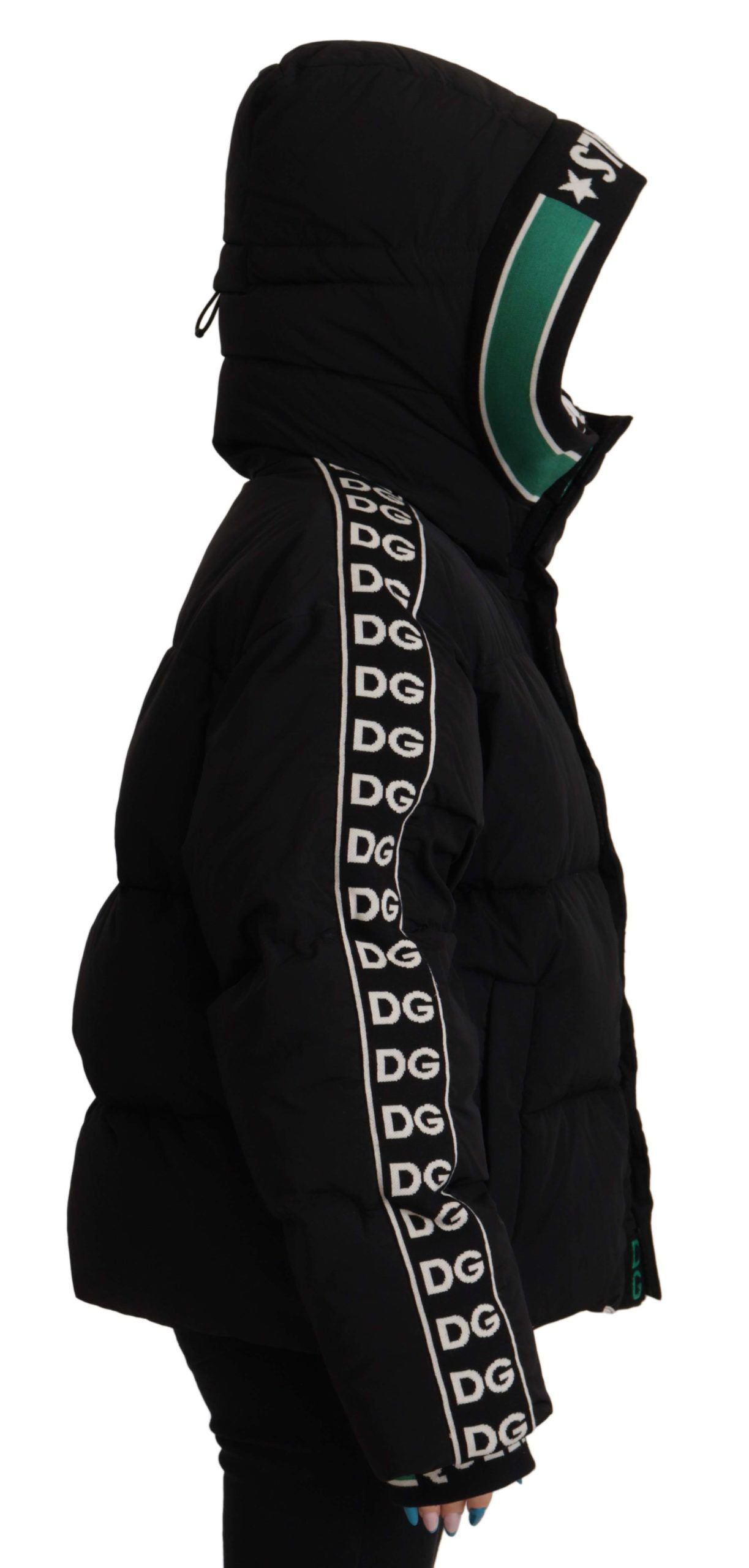 Elegant Black Puffer Jacket with Knit Logo Details