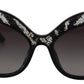 Elegant Black and Silver Sequined Butterfly Sunglasses