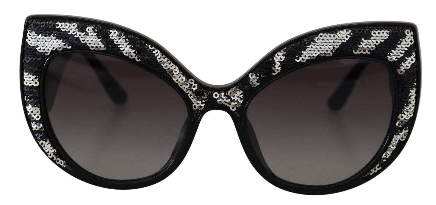 Elegant Black and Silver Sequined Butterfly Sunglasses