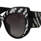 Elegant Black and Silver Sequined Butterfly Sunglasses