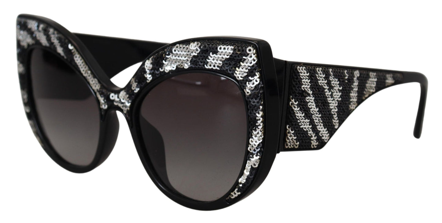 Elegant Black and Silver Sequined Butterfly Sunglasses