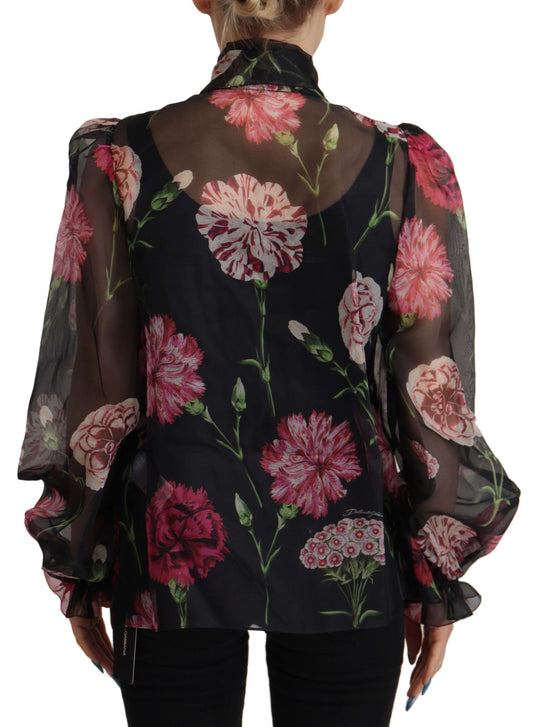 Elegant Floral Silk Scarf Neck Blouse