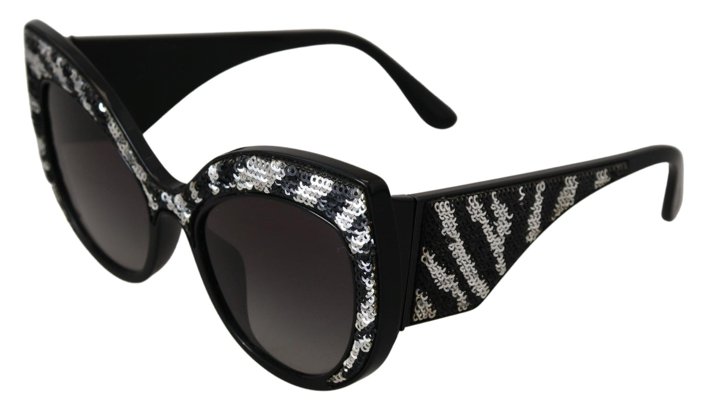 Elegant Black and Silver Sequined Butterfly Sunglasses