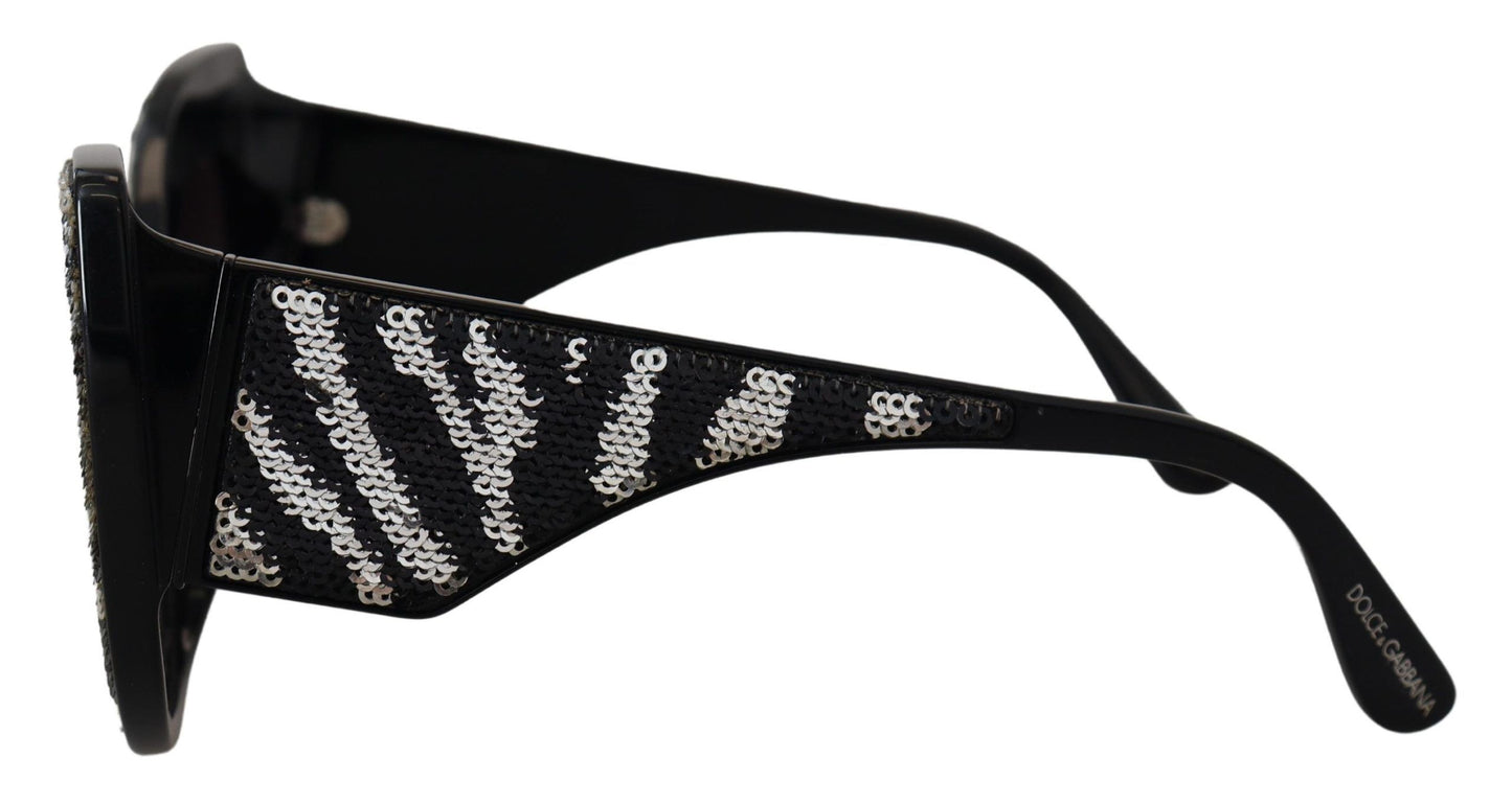 Elegant Black and Silver Sequined Butterfly Sunglasses