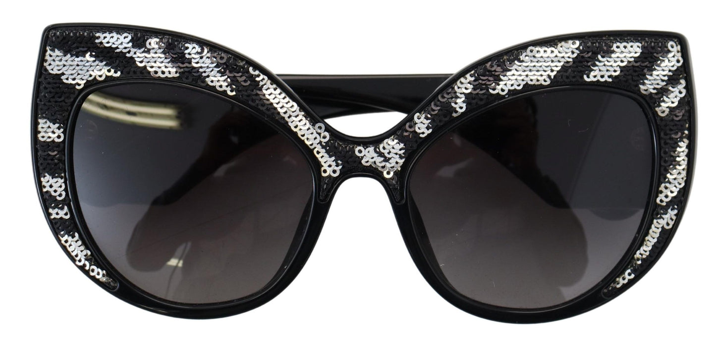 Elegant Black and Silver Sequined Butterfly Sunglasses