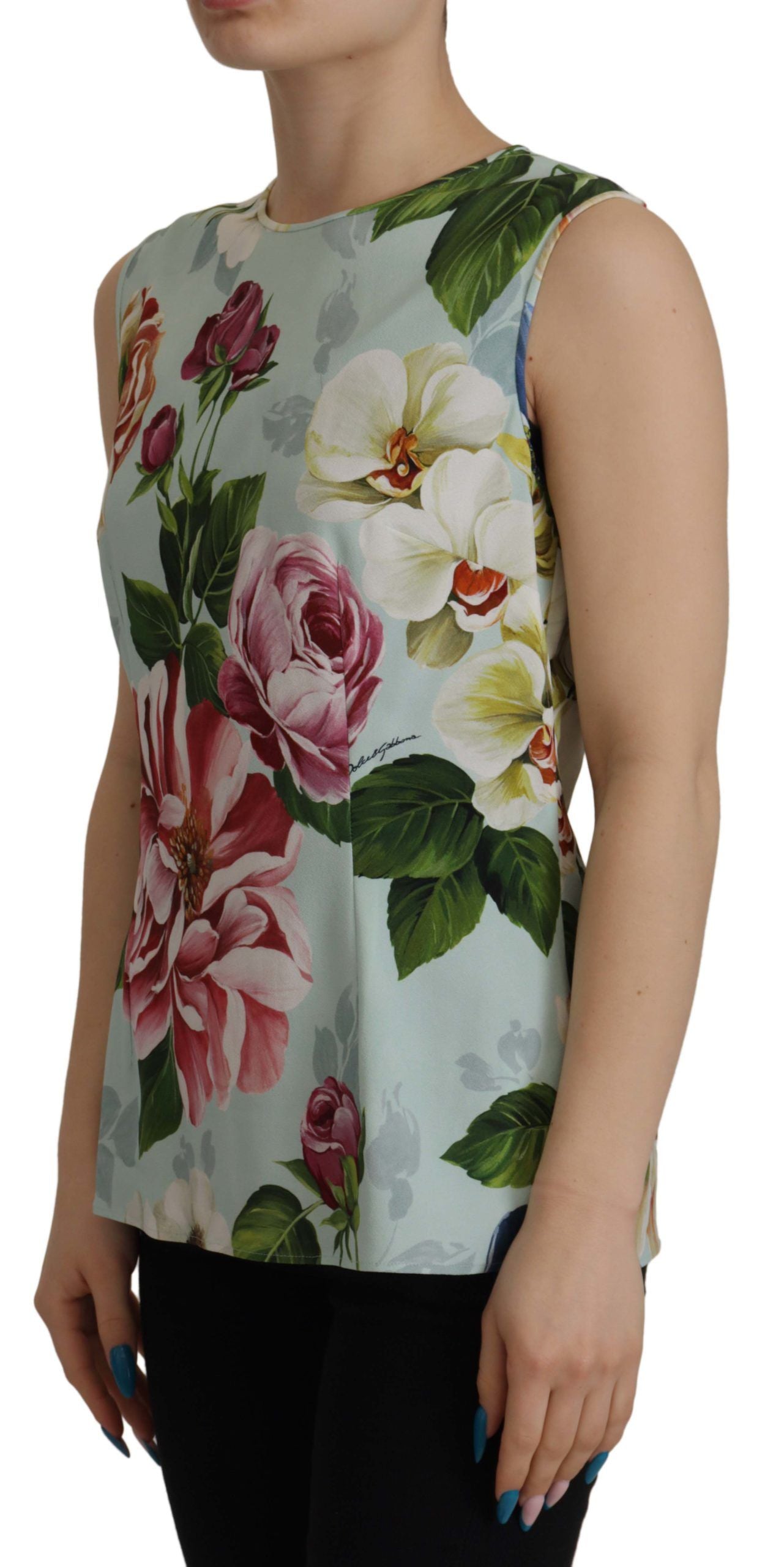 Chic Round Neck Sleeveless Tank with Tropical Rose Print