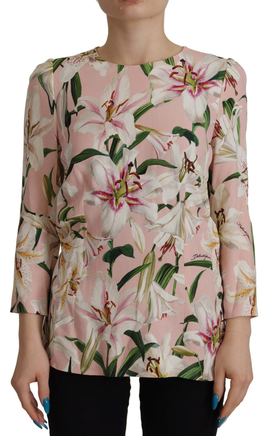 Chic Floral Print Round Neck Blouse