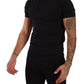Elegant Black Cotton Henley T-Shirt