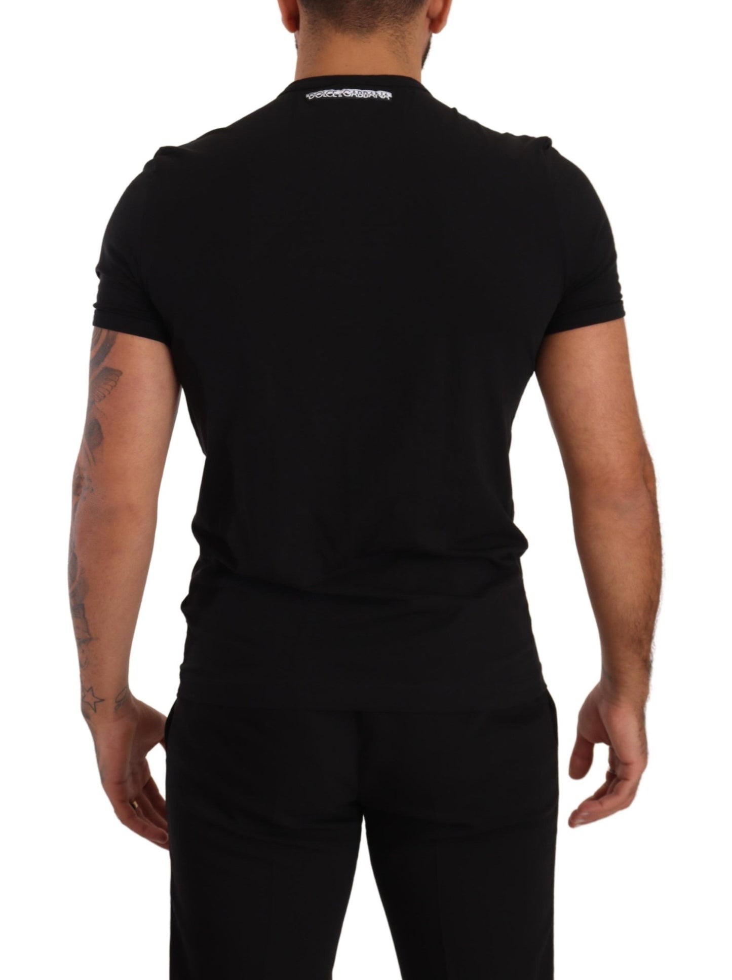 Elegant Black Cotton Henley T-Shirt