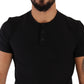 Elegant Black Cotton Henley T-Shirt