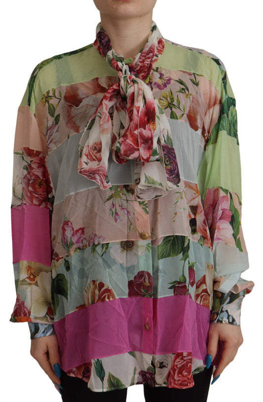 Elegant Floral Patchwork Silk Blouse