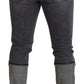Gray Cotton Checkered Leg Men Denim Jeans
