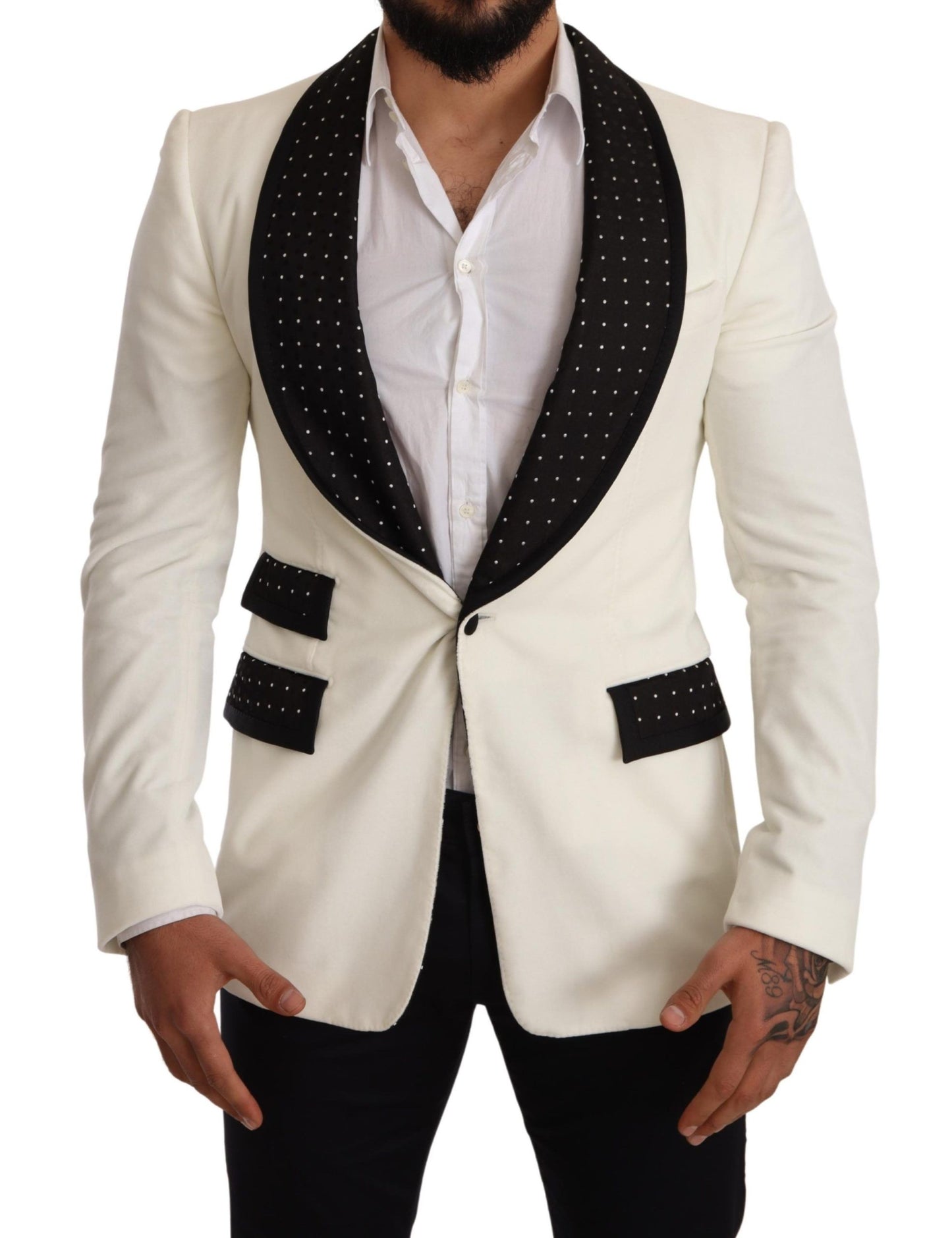 Elegant White Dot Pattern Slim Fit Blazer