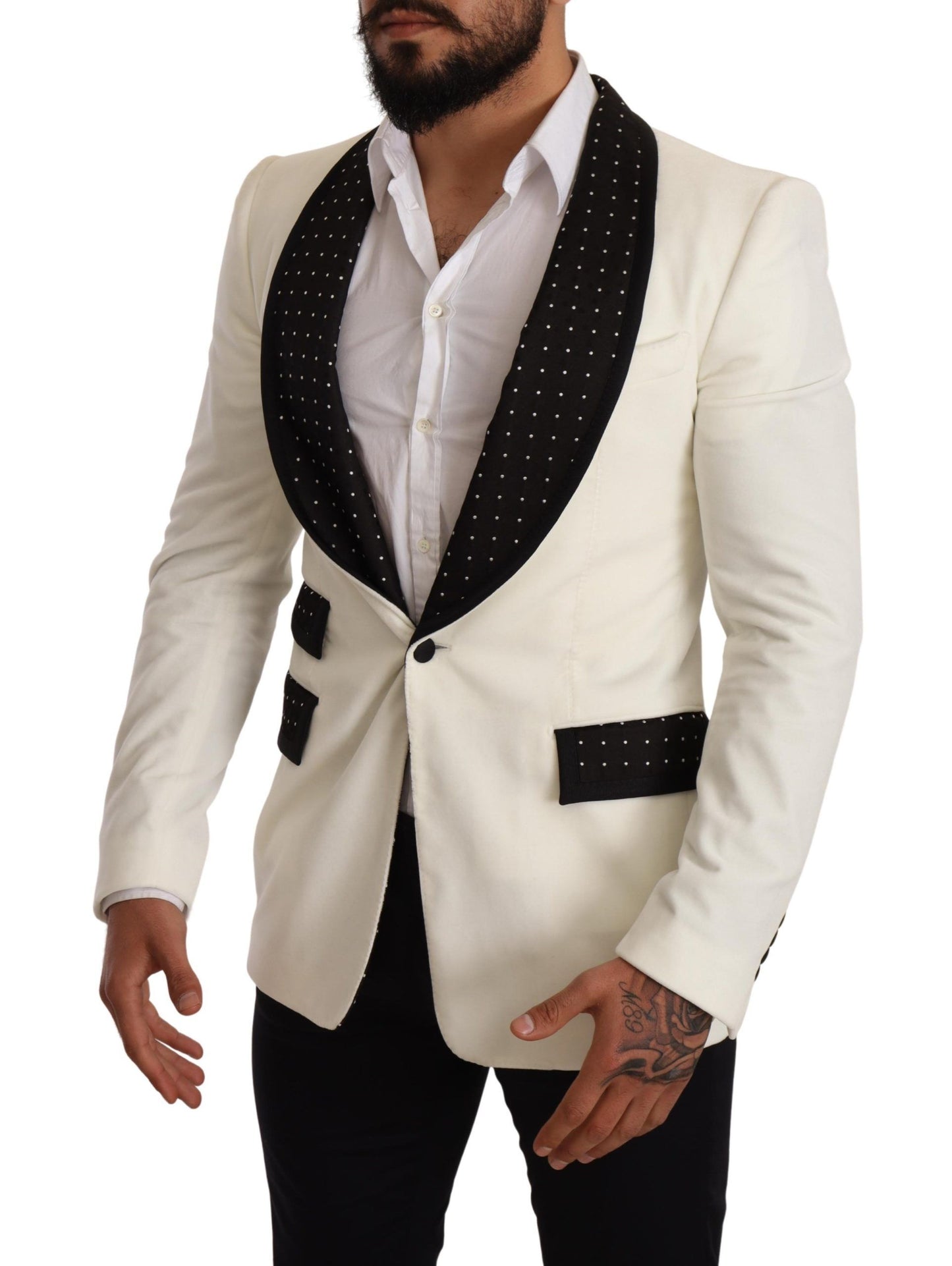 Elegant White Dot Pattern Slim Fit Blazer