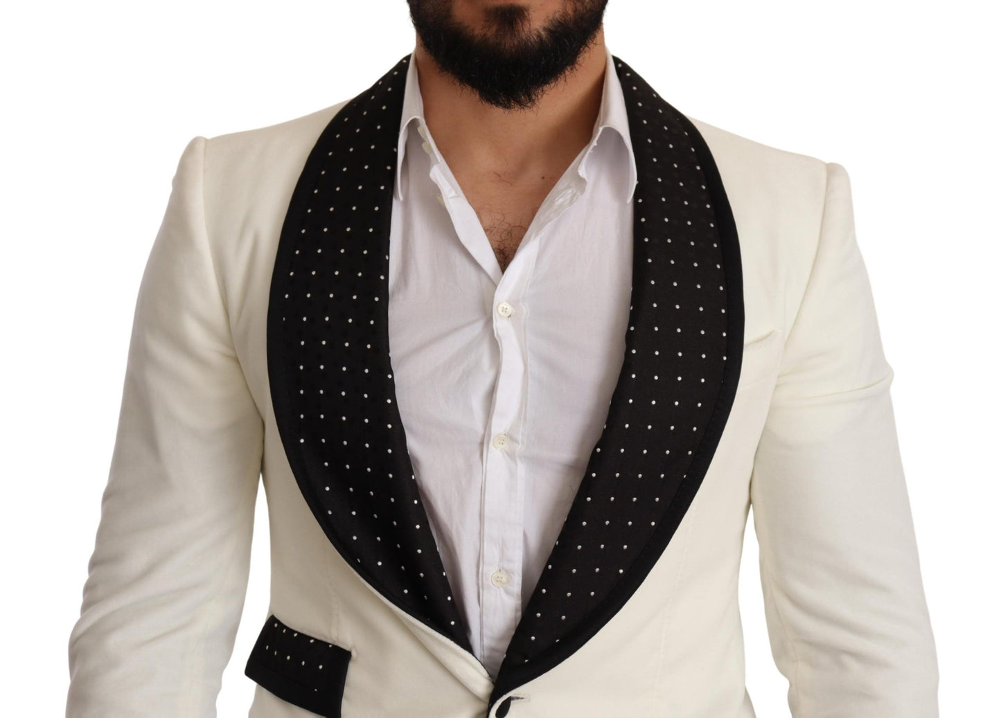 Elegant White Dot Pattern Slim Fit Blazer