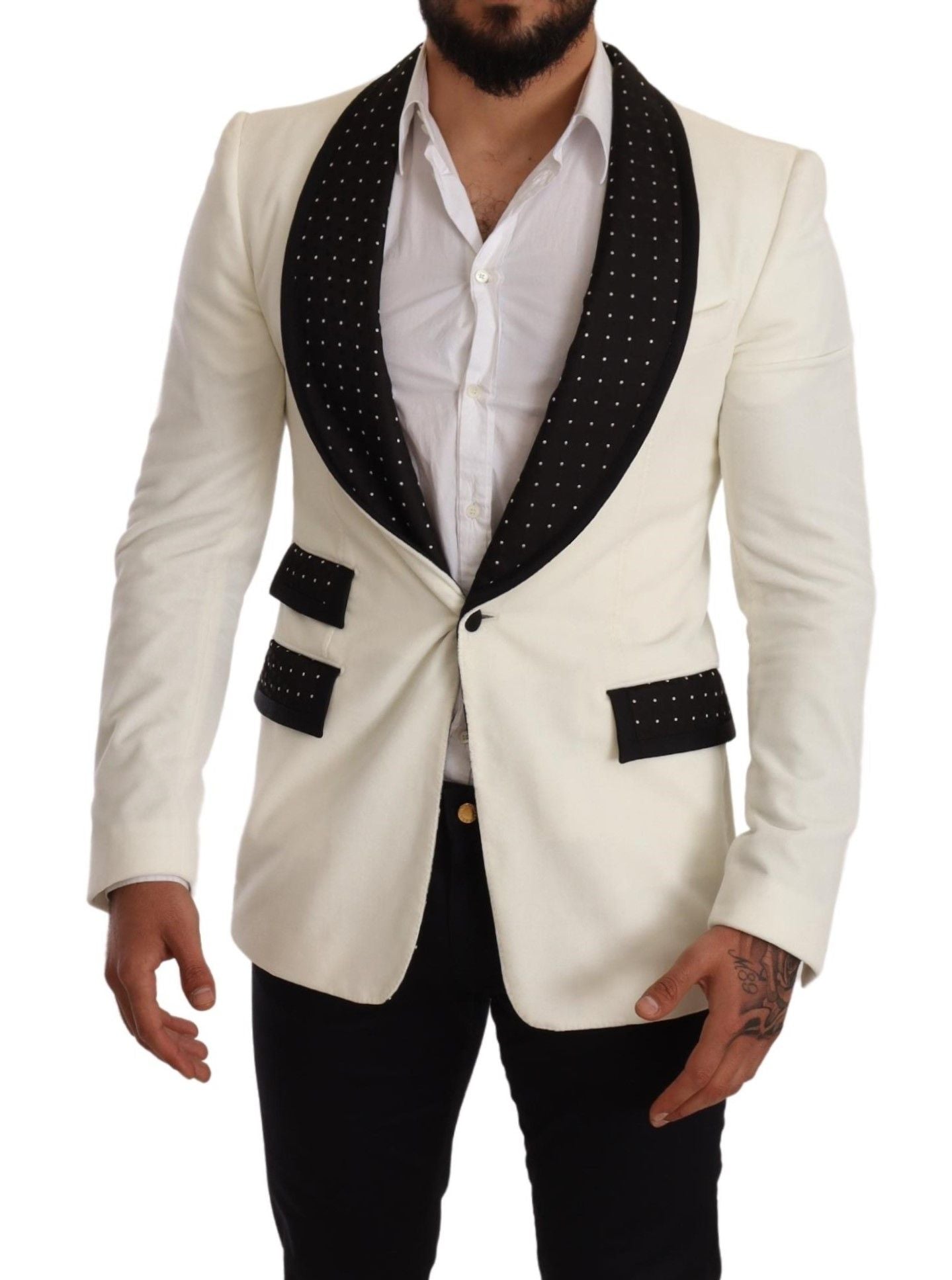 Elegant White Dot Pattern Slim Fit Blazer