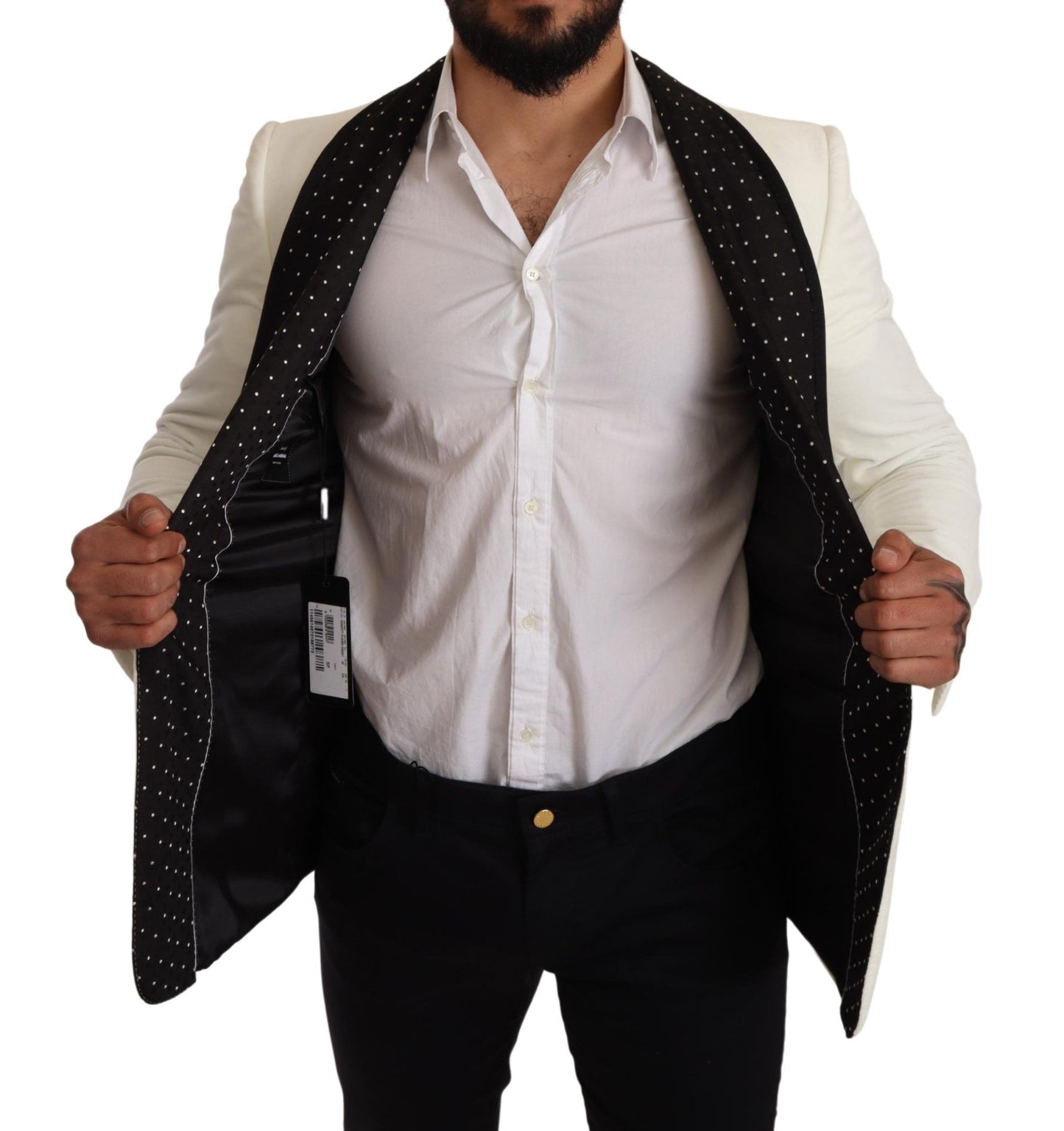 Elegant White Dot Pattern Slim Fit Blazer