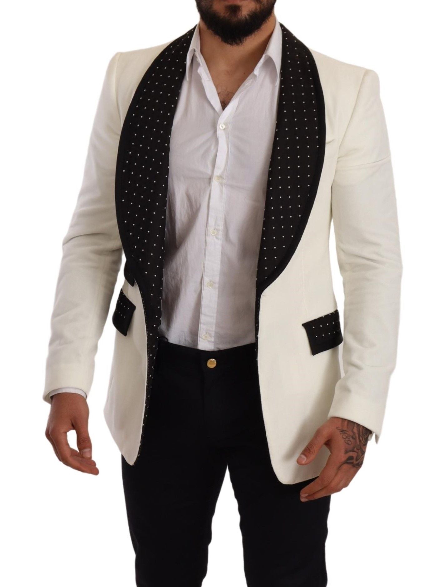 Elegant White Dot Pattern Slim Fit Blazer