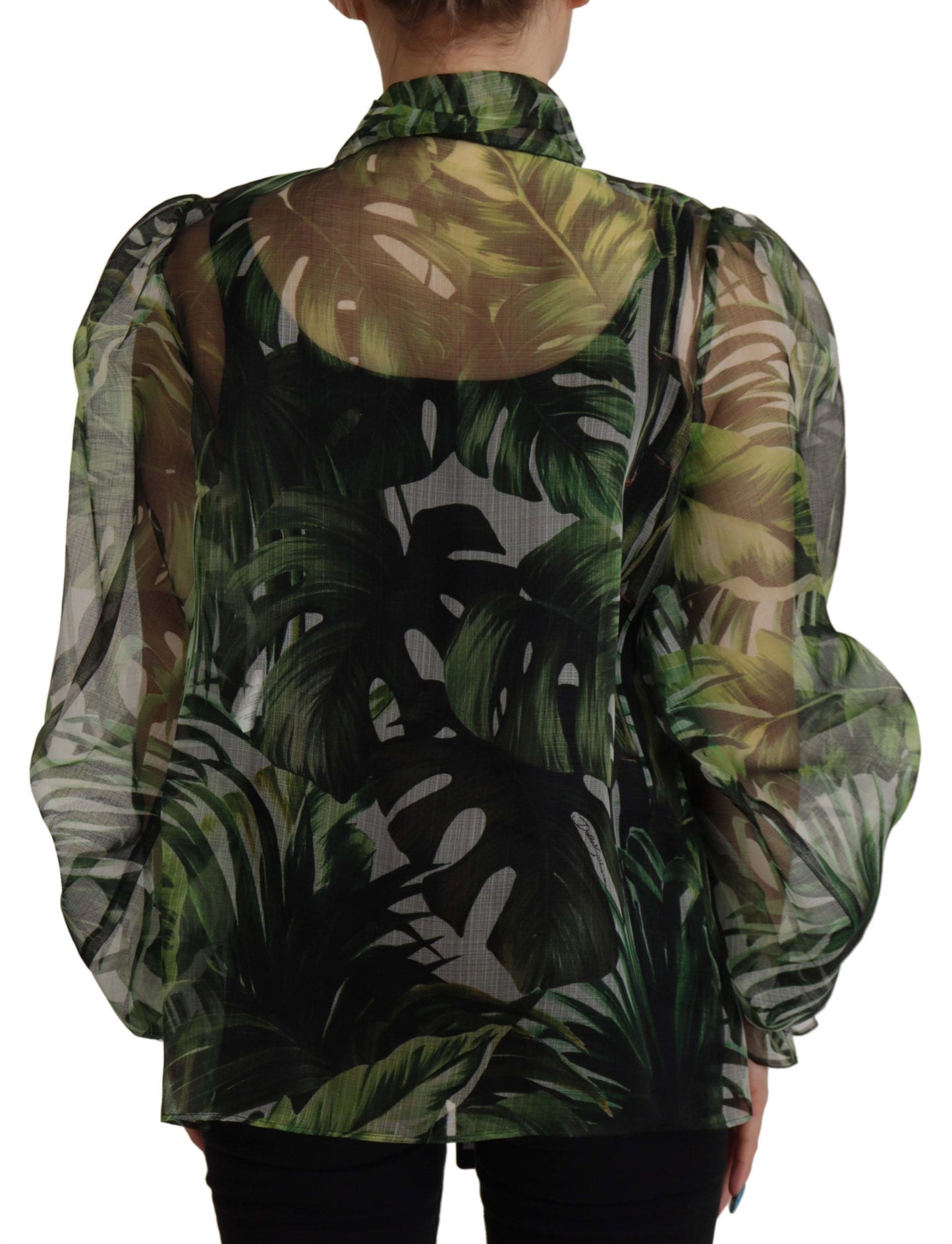 Elegant Green Banana Leaf Silk Blouse Top