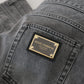 Gray Cotton Checkered Leg Men Denim Jeans