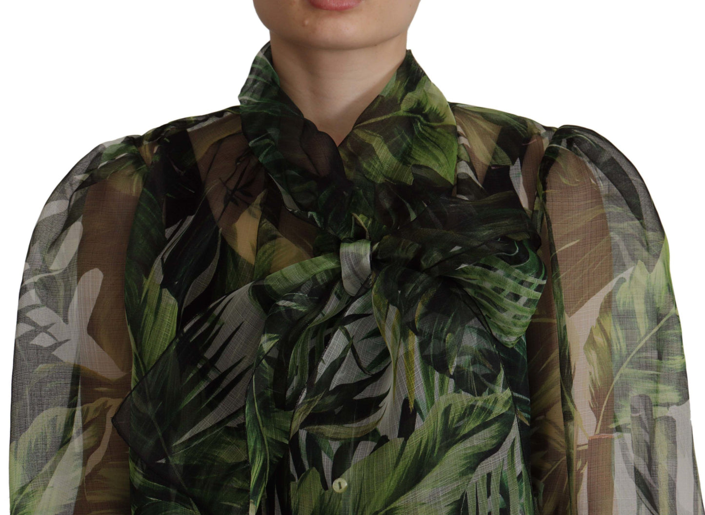 Elegant Green Banana Leaf Silk Blouse Top