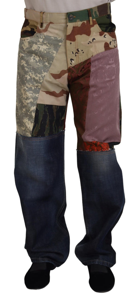 Multicolor Silk Patchwork Men Denim Jeans