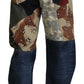 Multicolor Silk Patchwork Men Denim Jeans