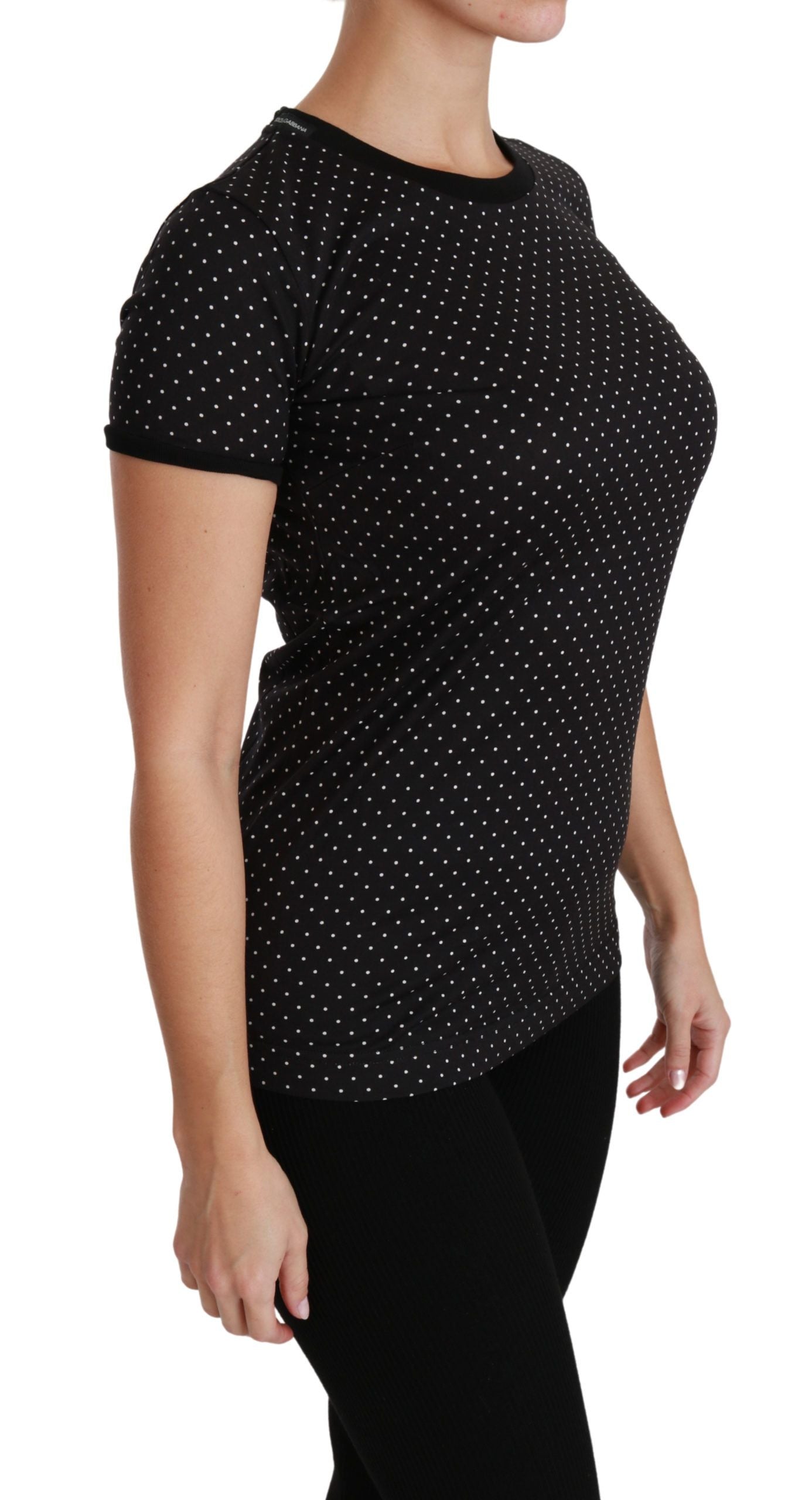 Elegant Black Dotted Cotton Dolce Top