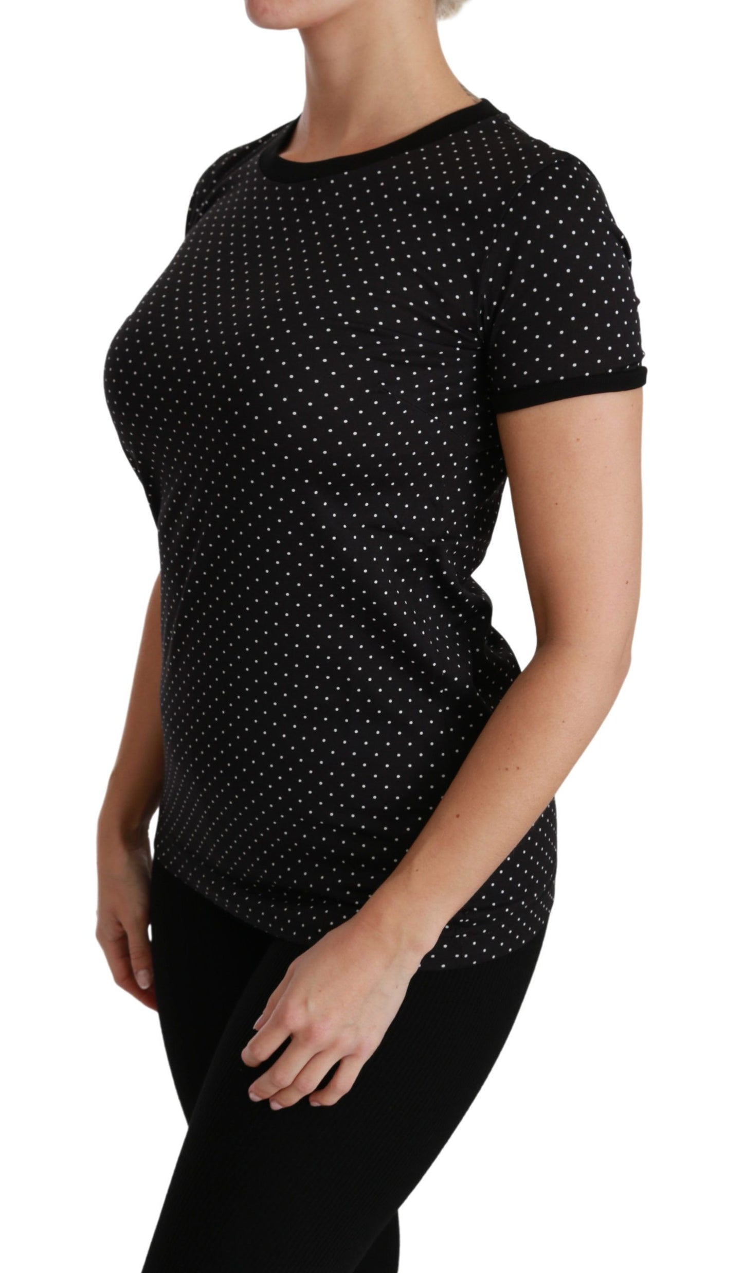 Elegant Black Dotted Cotton Dolce Top