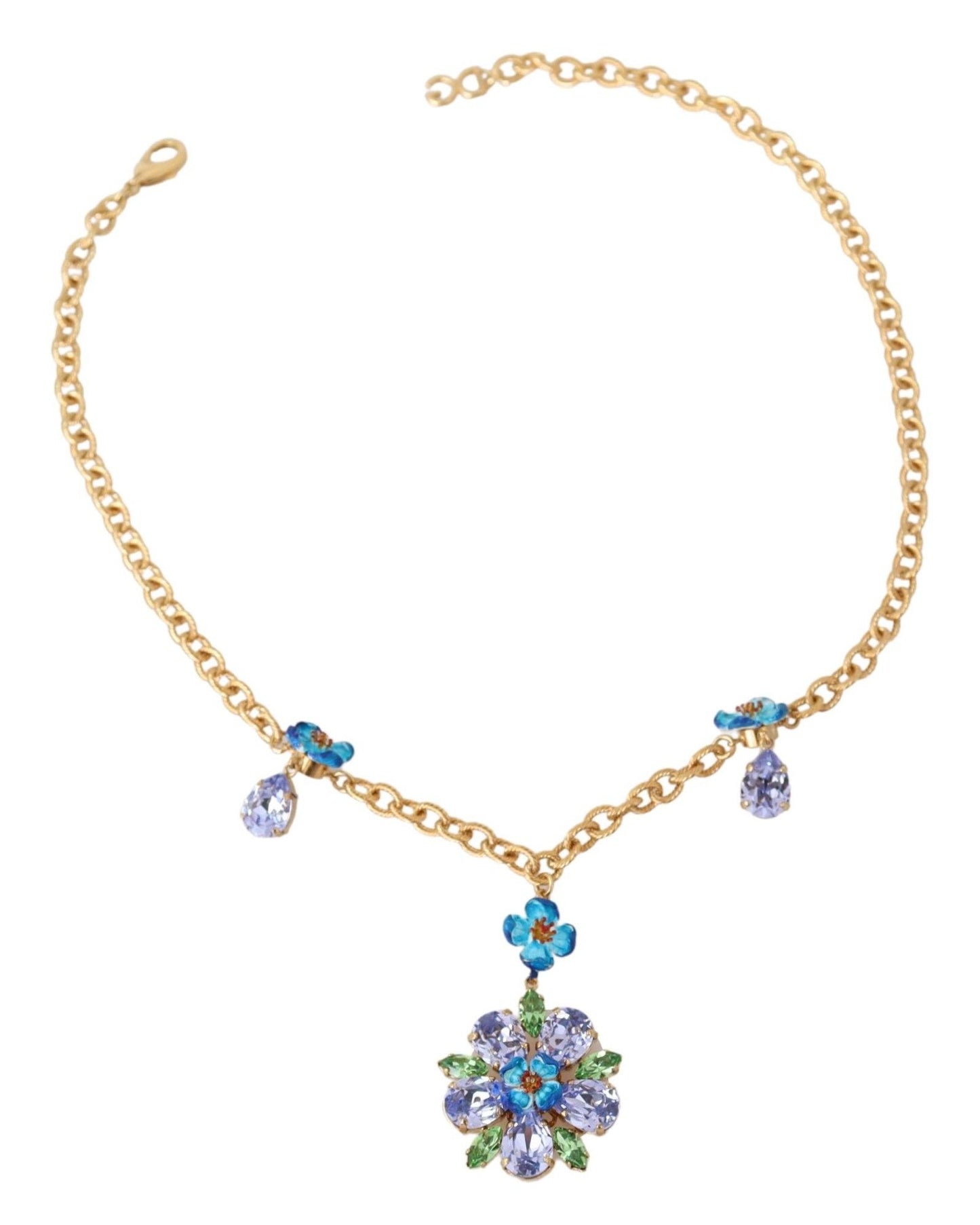 Elegant Charm Necklace with Crystals and Cherry Flowers