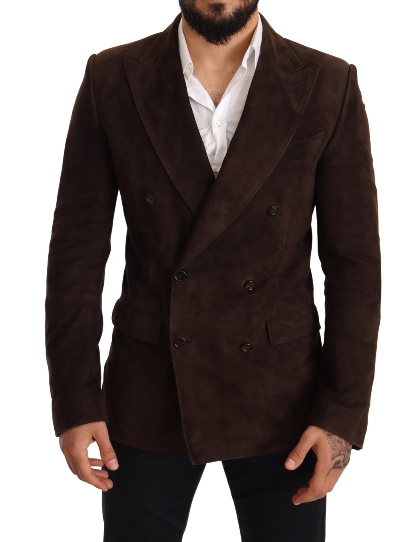 Elegant Brown Velvet Goatskin Blazer