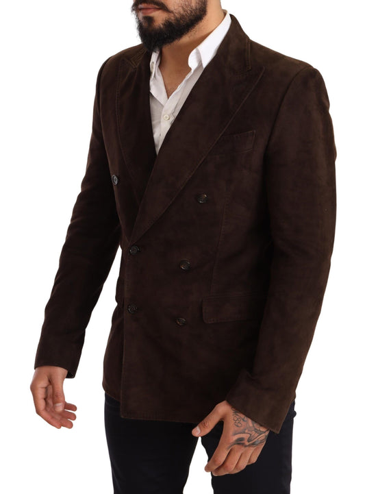 Elegant Brown Velvet Goatskin Blazer