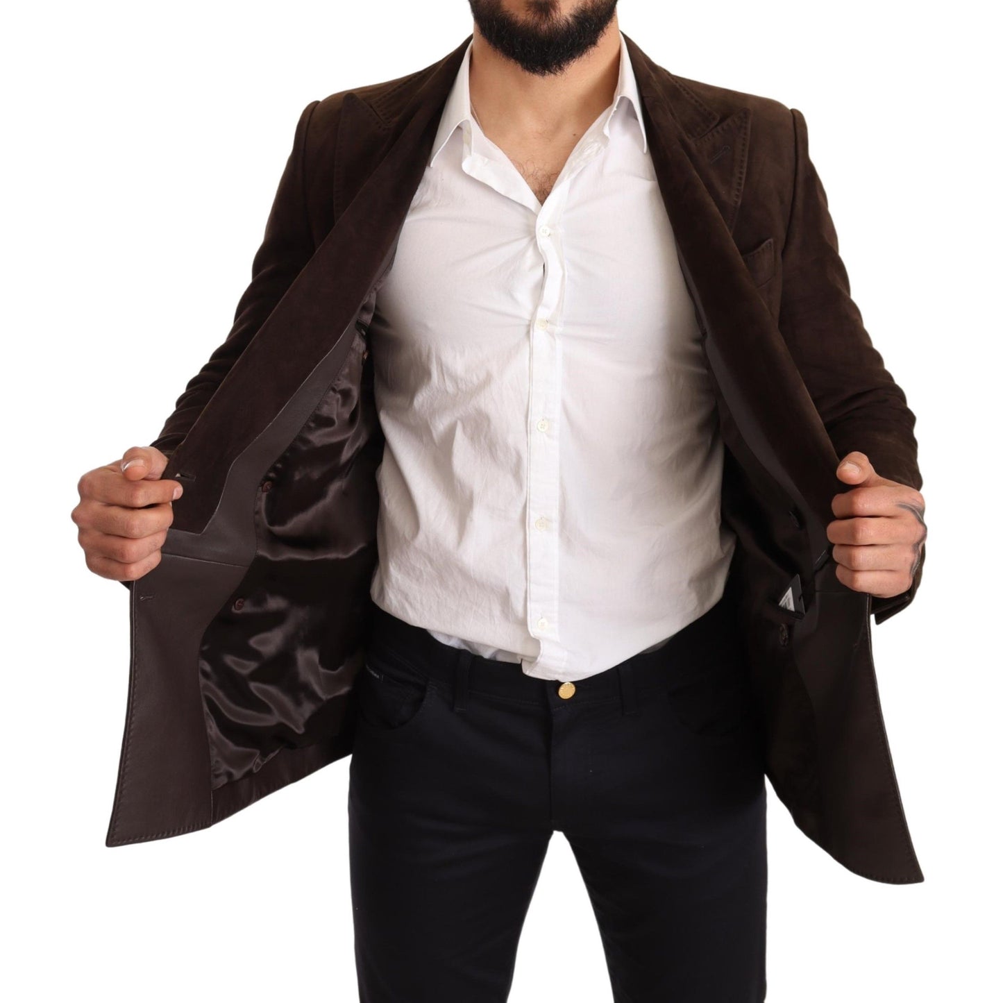 Elegant Brown Velvet Goatskin Blazer