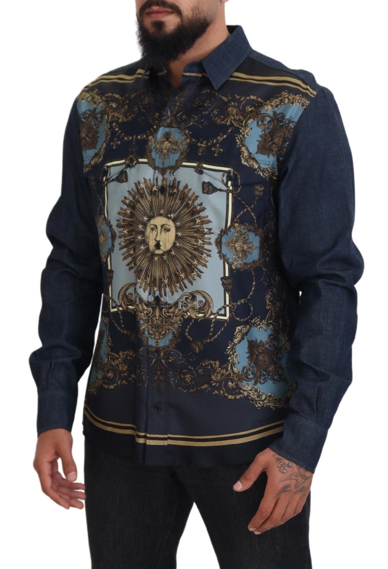 Elegant Blue Printed Silk Cotton Shirt