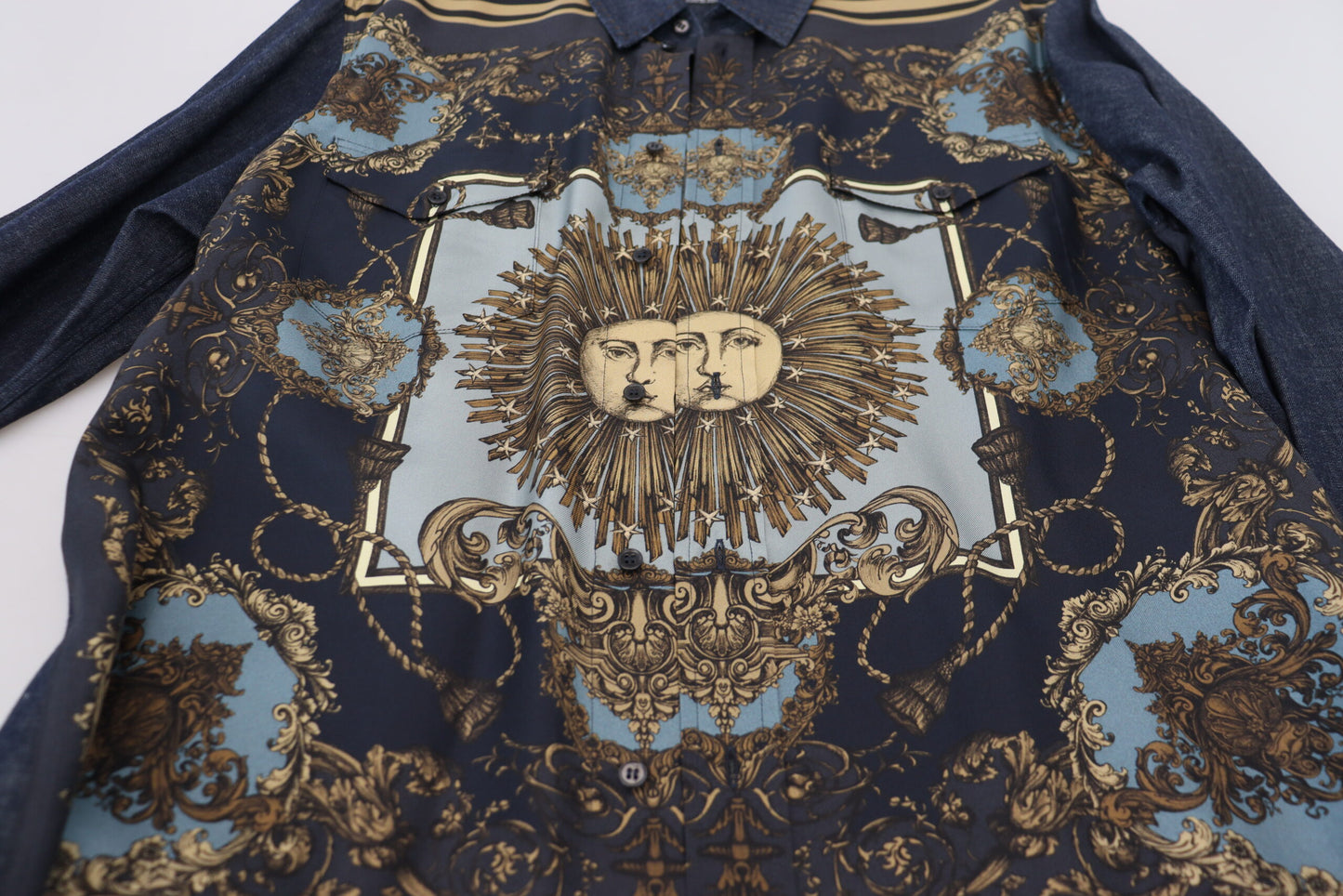 Elegant Blue Printed Silk Cotton Shirt