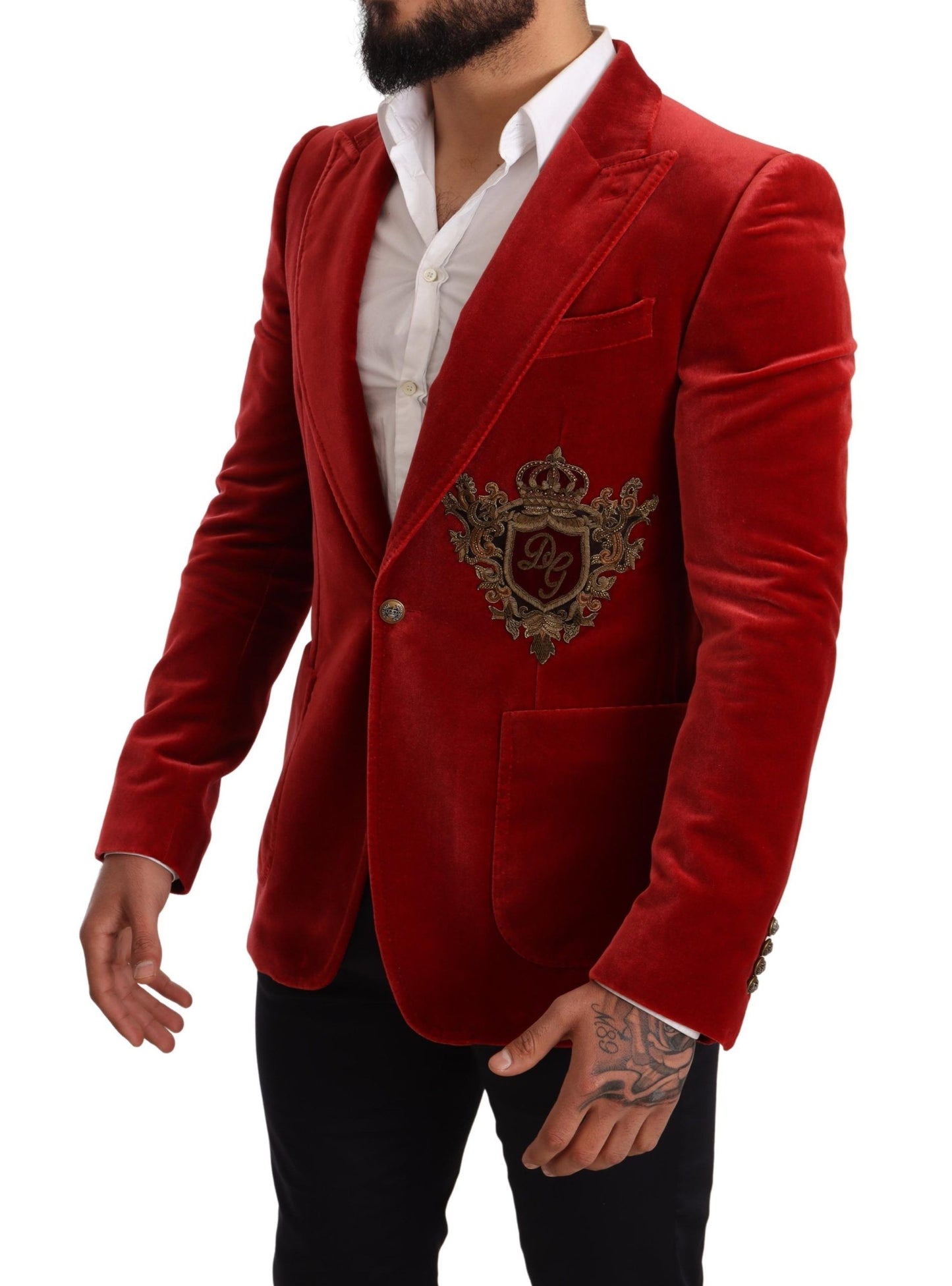 Chic Red Silk-Cotton Blend Formal Blazer