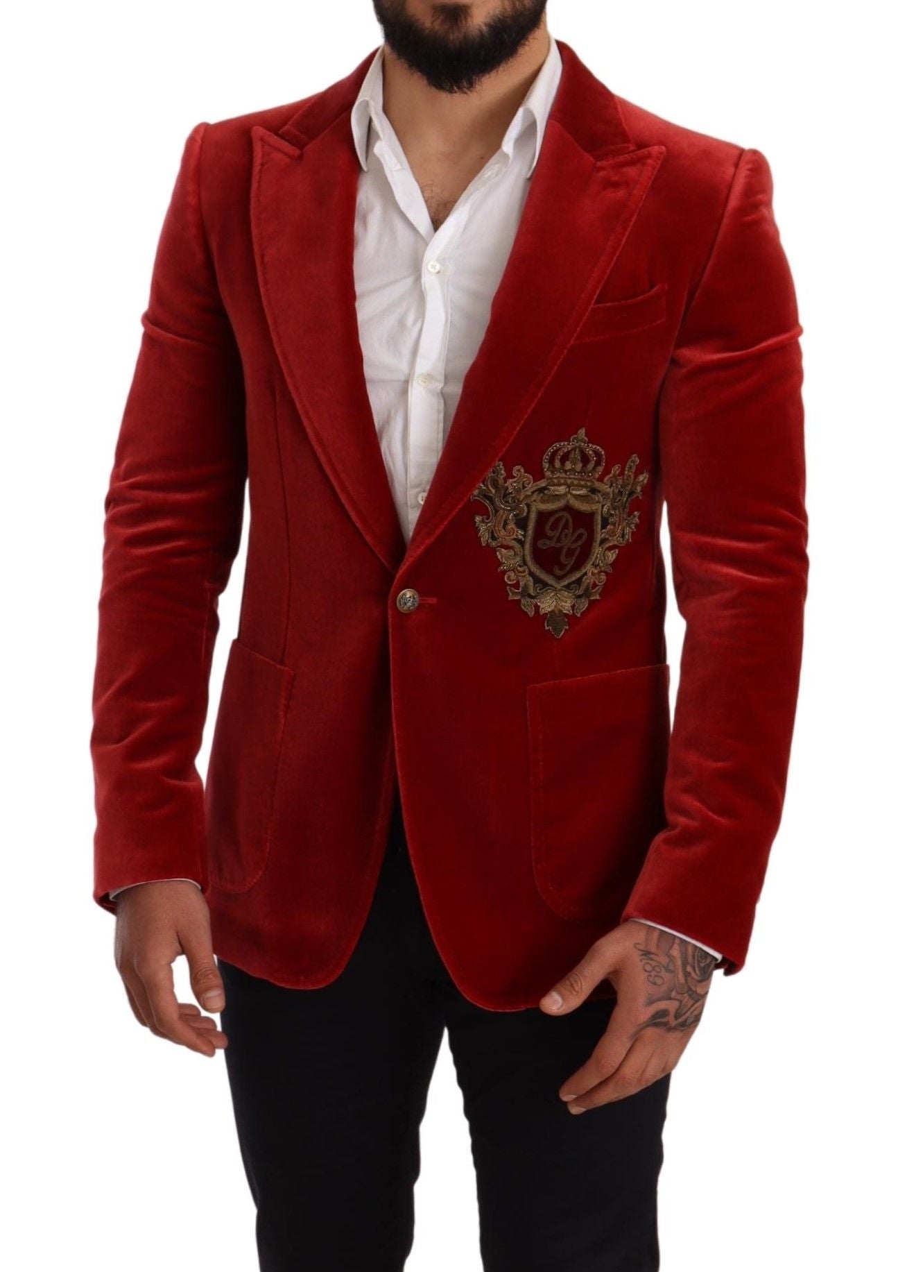 Chic Red Silk-Cotton Blend Formal Blazer