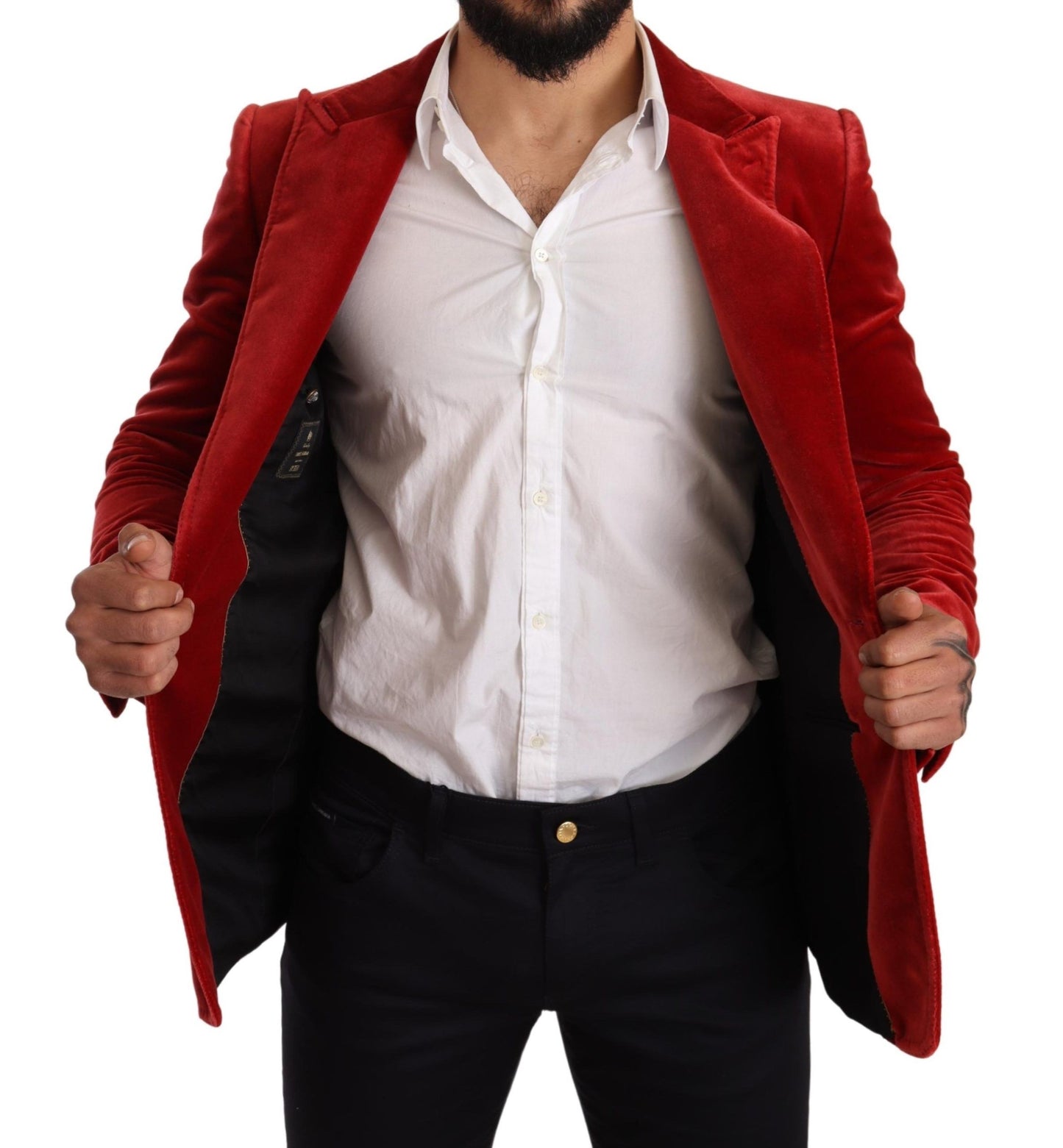 Chic Red Silk-Cotton Blend Formal Blazer