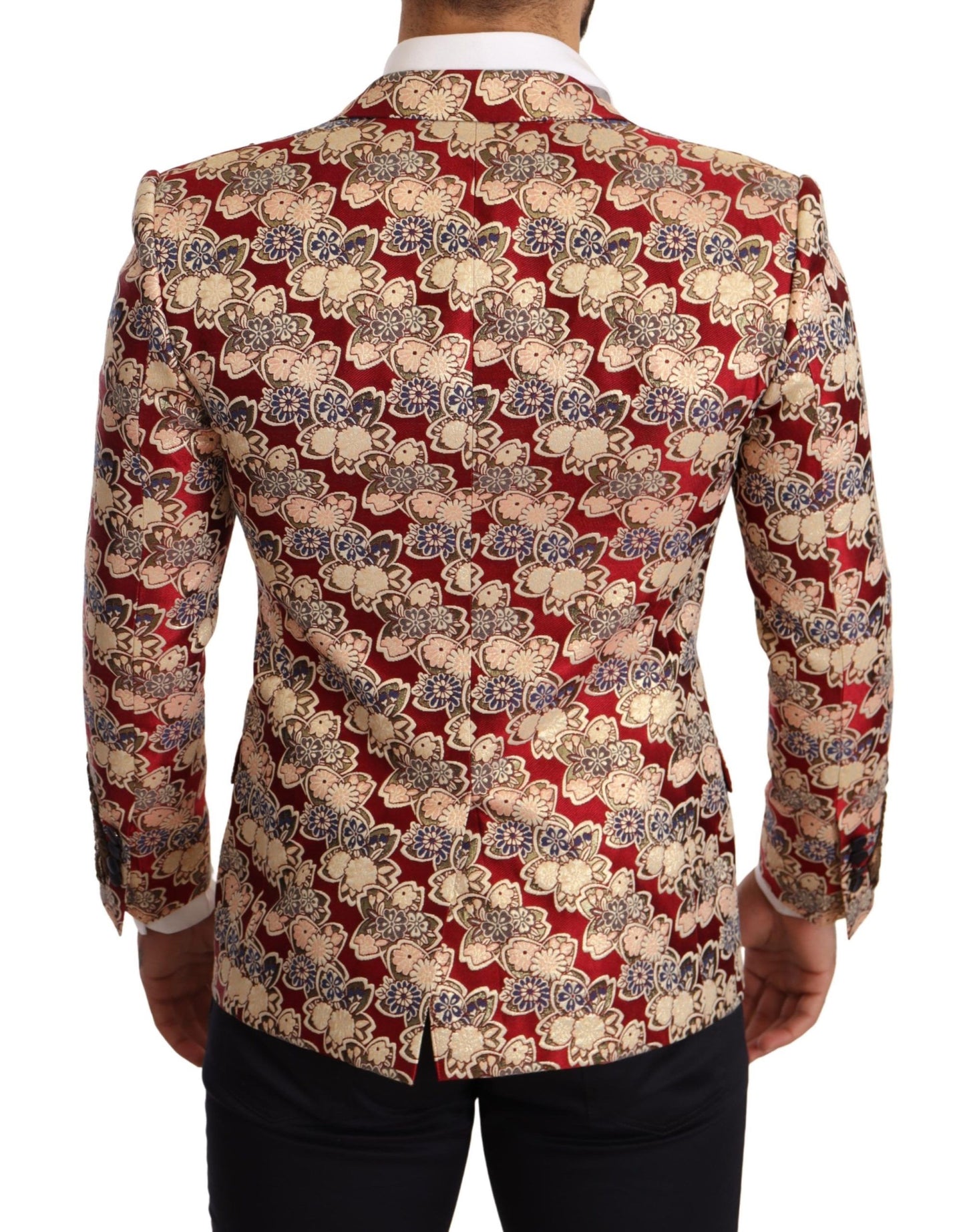 Elegant Gold Martini Blazer with Red Embroidery