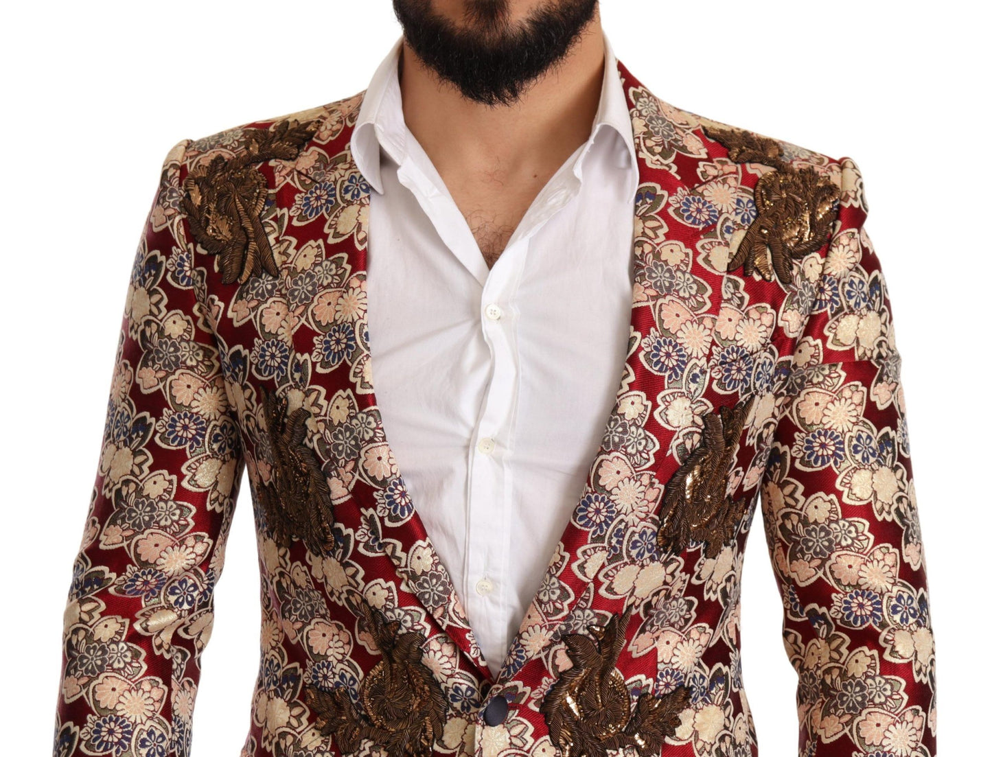 Elegant Gold Martini Blazer with Red Embroidery