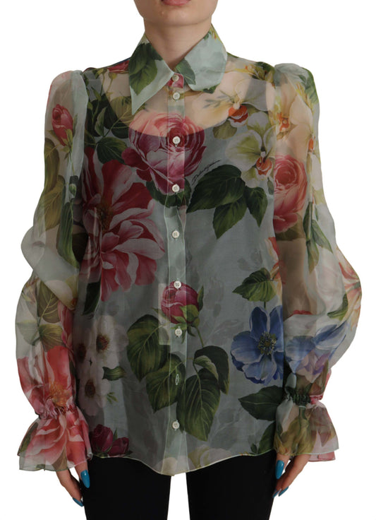 Elegant Silk Floral Blouse Long Sleeves