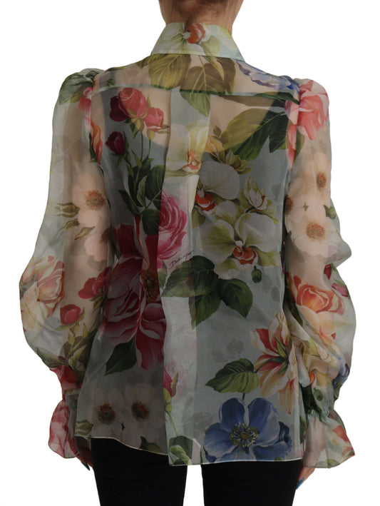 Elegant Silk Floral Blouse Long Sleeves