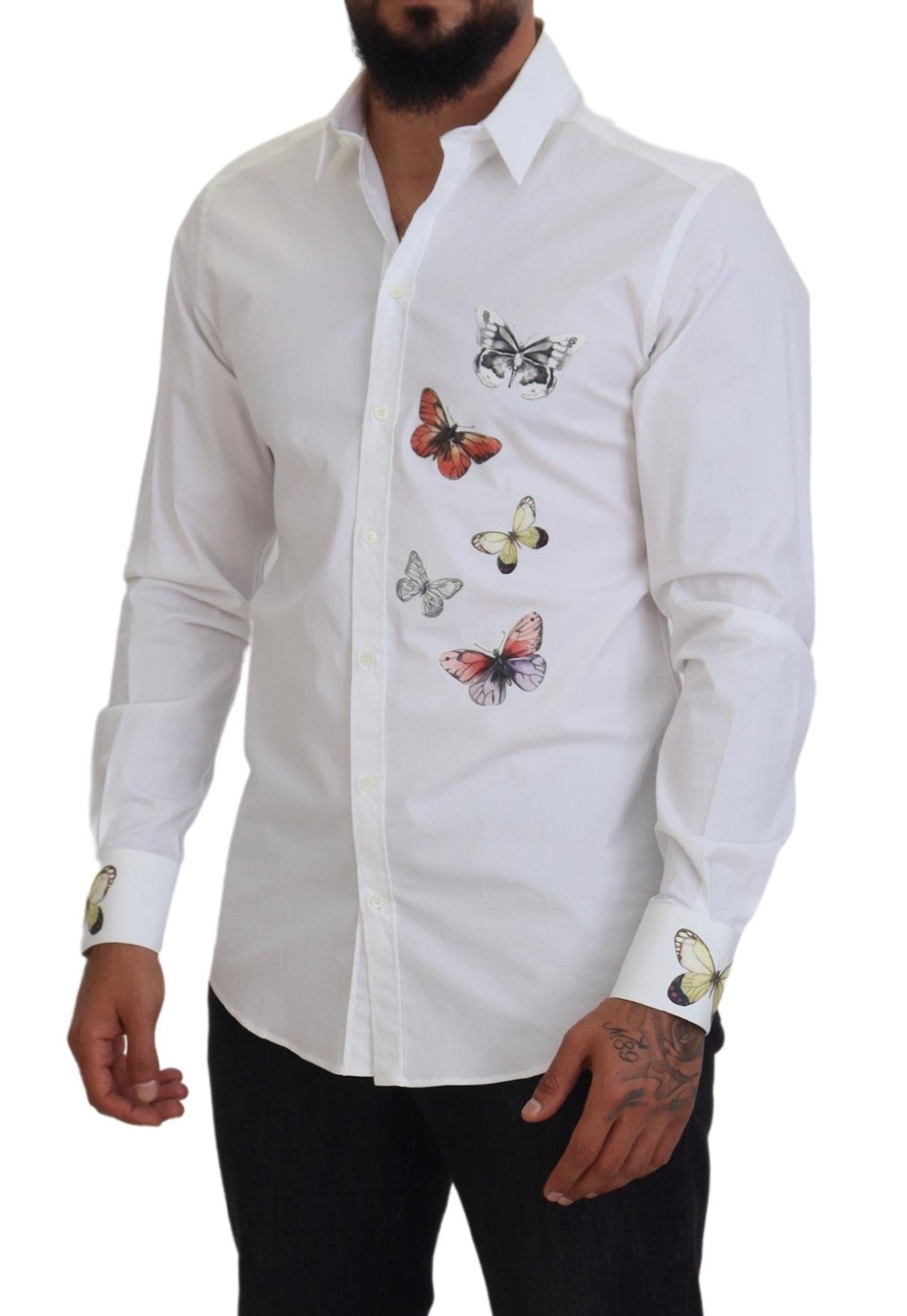 Elegant Butterfly Print Dress Shirt