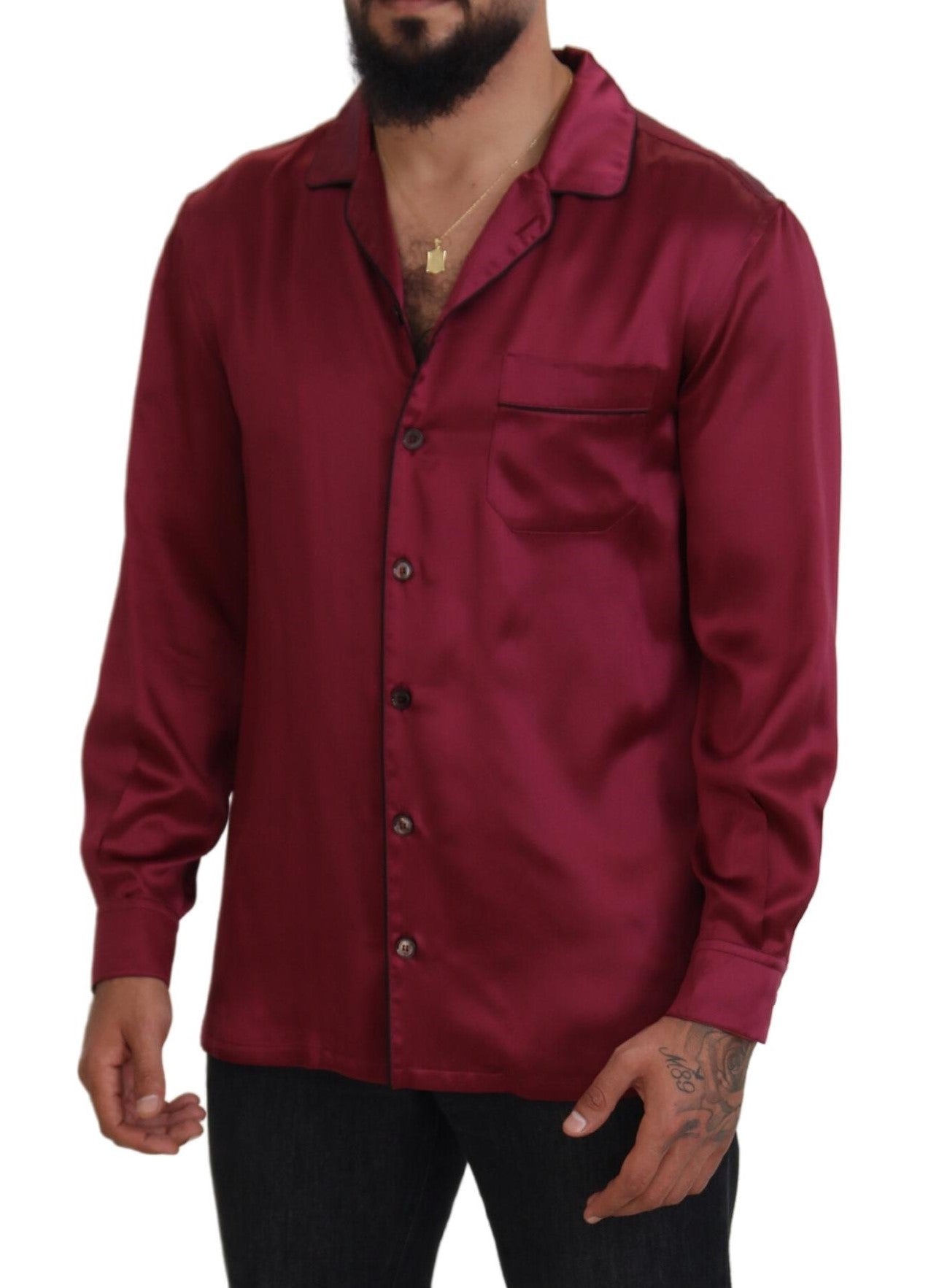 Elegant Silk Pajama Top in Bordeaux