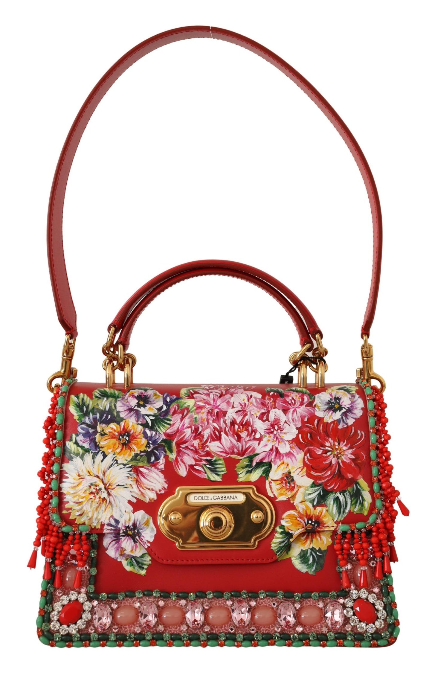 Elegant Red Crystal-Studded Tote Shoulder Bag