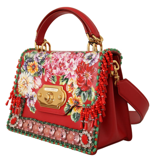 Elegant Red Crystal-Studded Tote Shoulder Bag