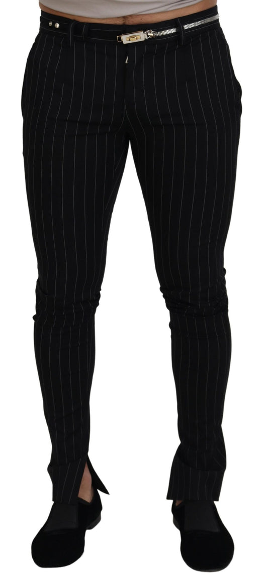 Elegant Black Striped Wool Trousers