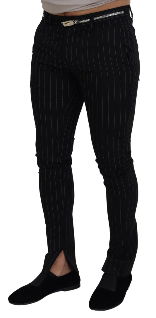 Elegant Black Striped Wool Trousers